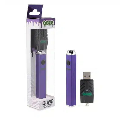 Ooze Ultra Purple Quad 510 Thread 500Mah Square Vape Pen Battery + USB Charger